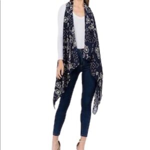 Floral Long Vest Patterned Black Size M